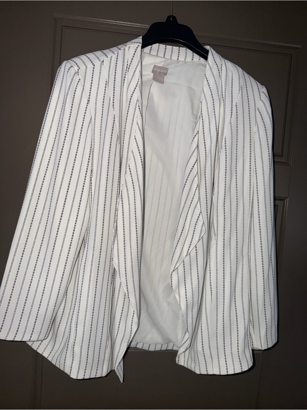Chico's White Blazer with Black Pinstripes